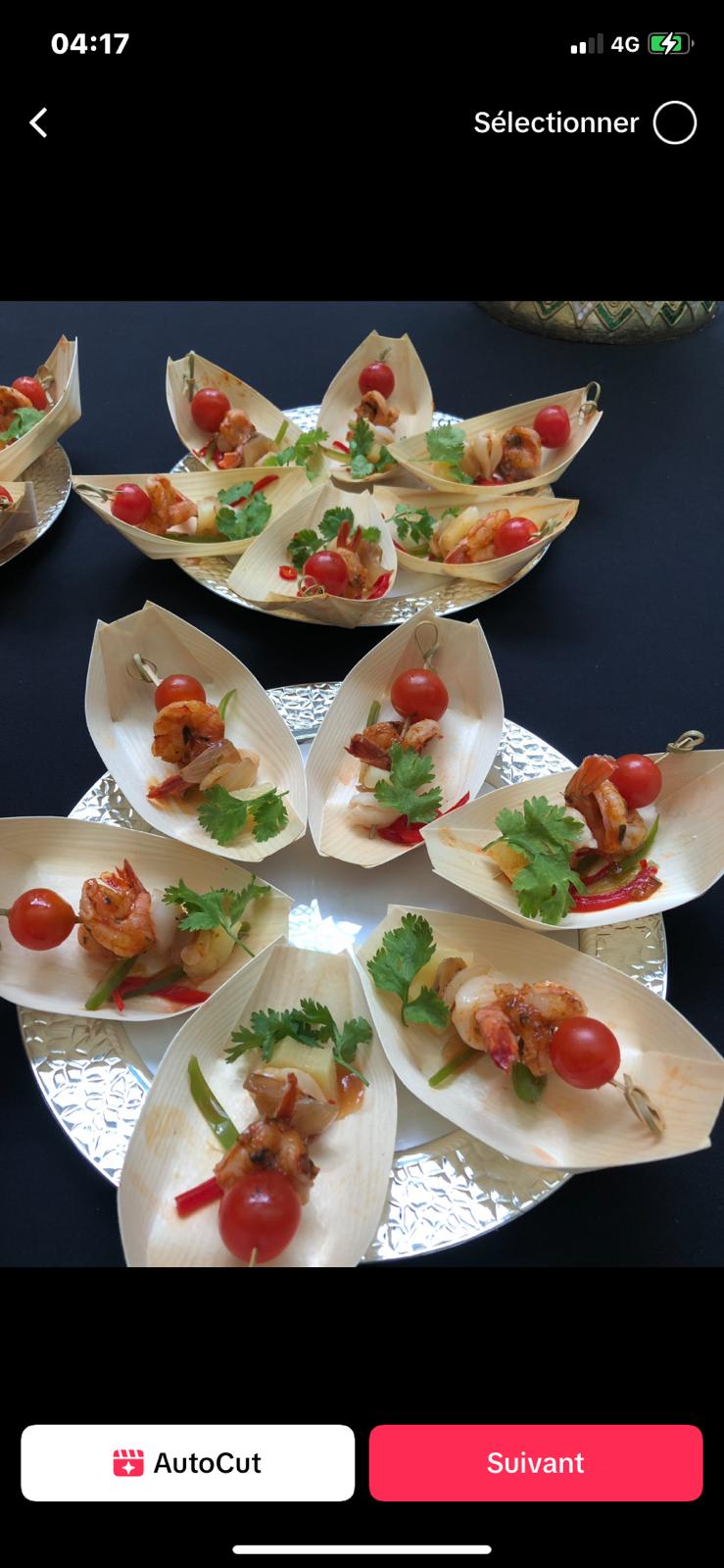 Barquettes de crevettes présentées en éventail