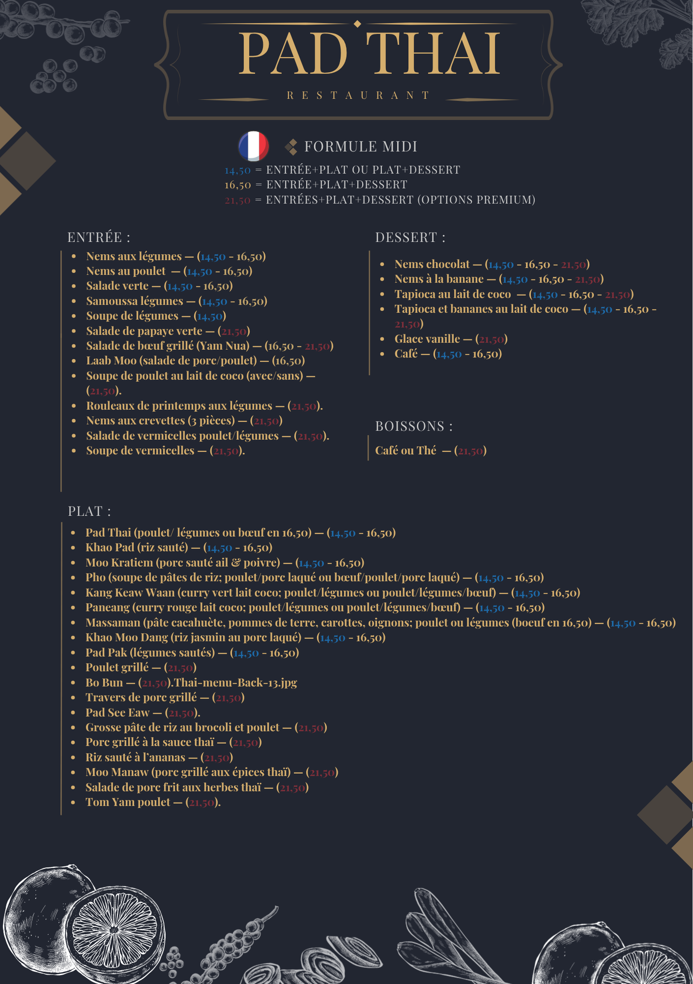 Carte imprimée — Formules midi