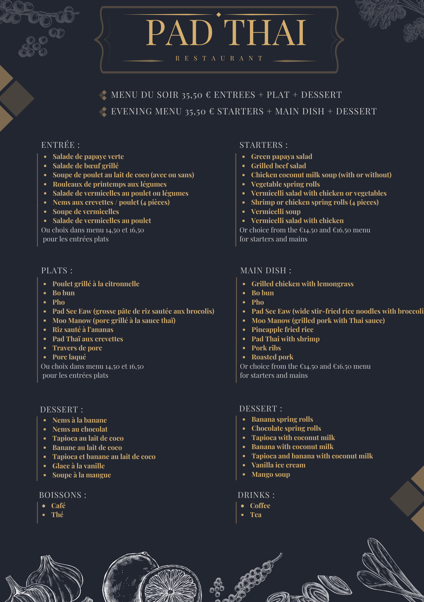 Carte imprimée — Menu du soir